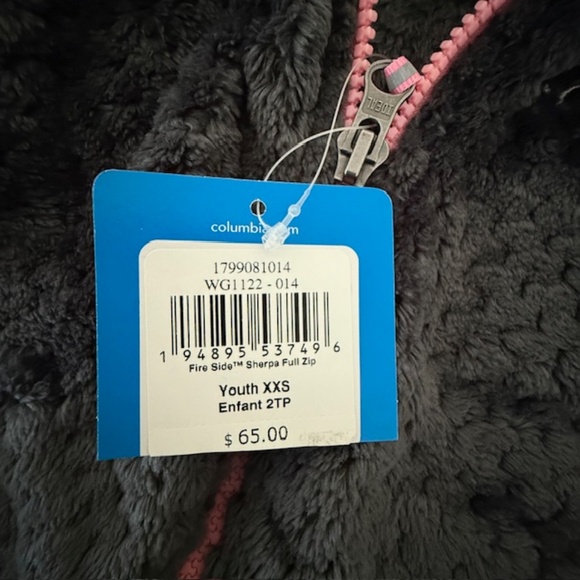 NWT Columbia Girls' CXS Fire Side Sherpa Full Zip Gray & Pink New 100% Polyester - Picture 6 of 9